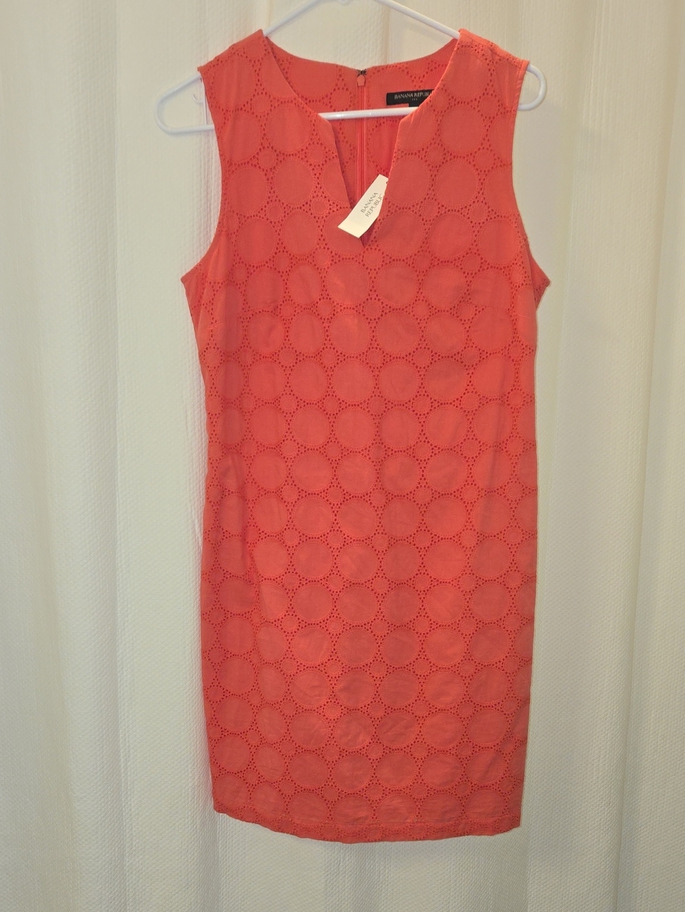 NWT 100% Cotton Banana Republic Light Watermelon Coral Eyelet Sheath Dress